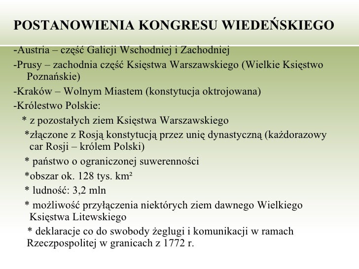 Hup 4 Postanowienia Kongresu Wiedeńskiego W Sprawie Polski