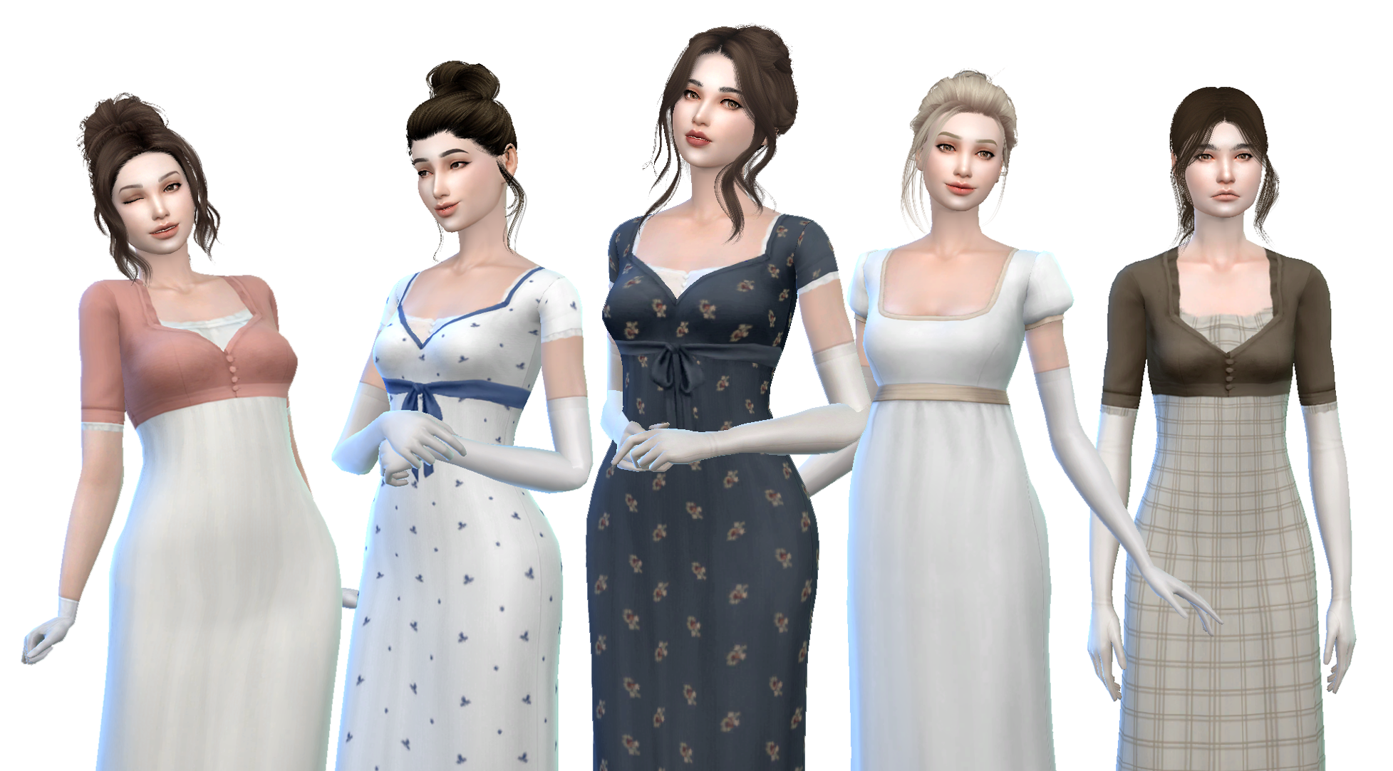 I made the Bennett sisters from Pride and Prejudice! From left to right Pride And Prejudice Sims 4