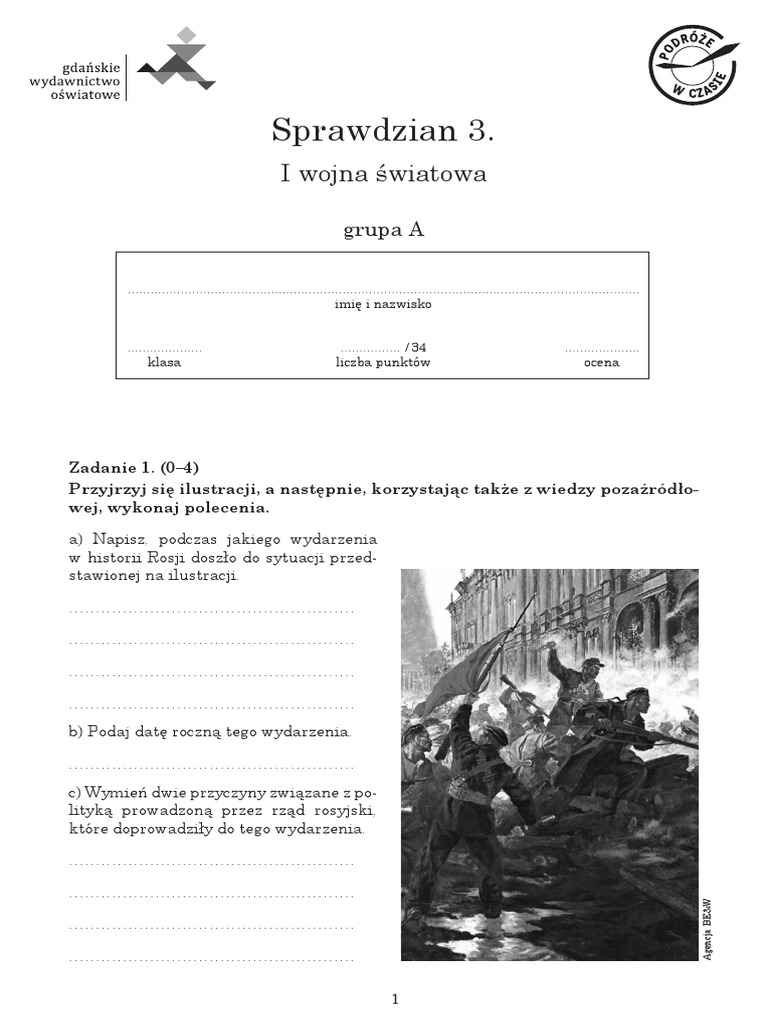 Sprawdzian 1 Wojna Swiatowa