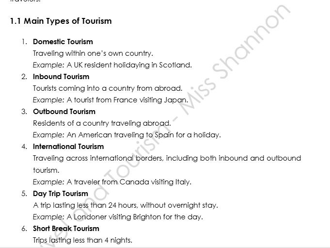 Travel And Tourism Igcse Revision Notes