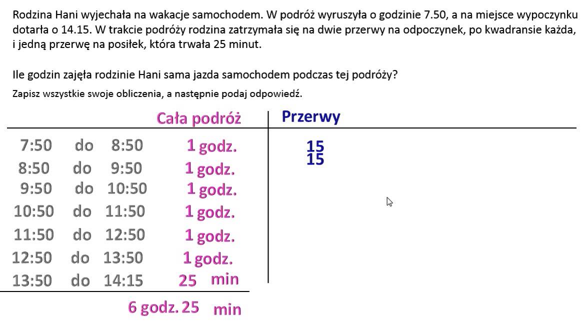 II sposób - Obliczenia zegarowe. Ile czasu trwała podróż samochodem Obliczenia Zegarowe Klasa 2 Zadania