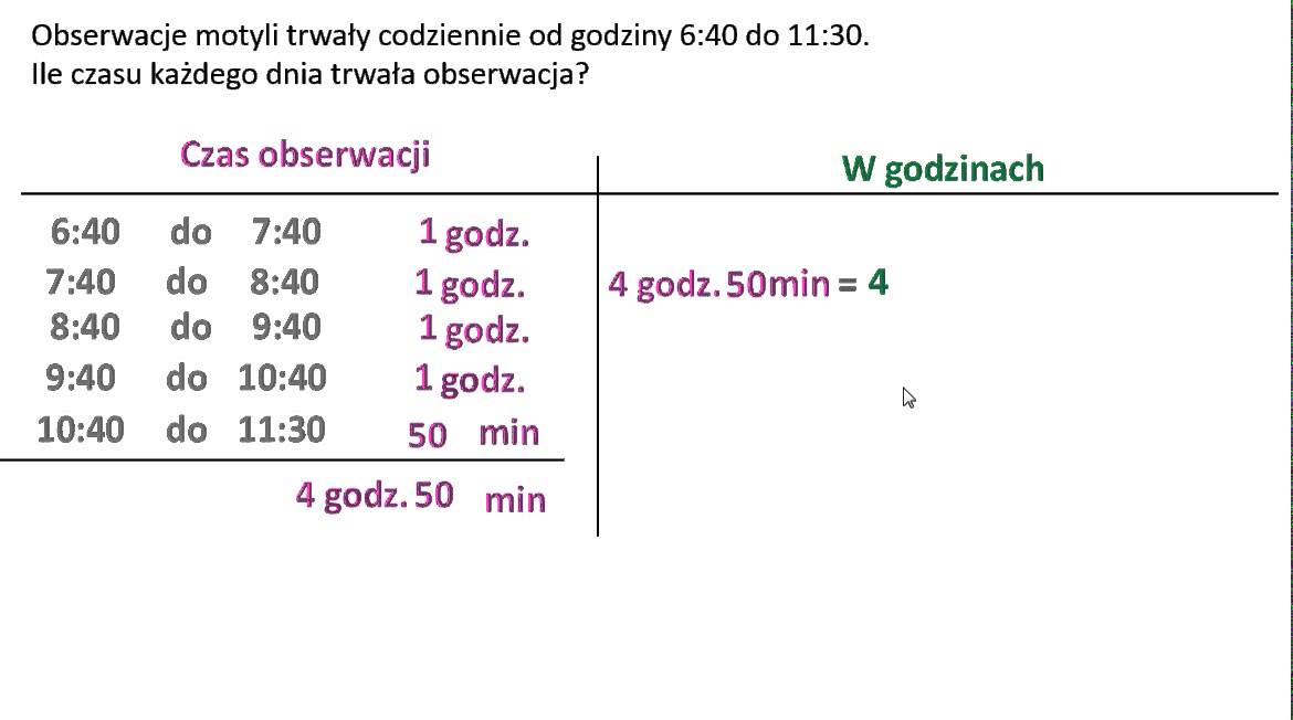 Ile czasu trwała obserwacja? Obliczenia zegarowe. Zamiana minut na Obliczenia Zegarowe Klasa 3 Sprawdzian
