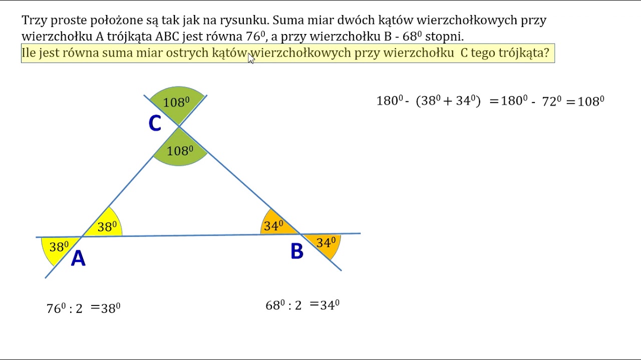 Ile jest równa suma miar kątów wierzchołkowych? - YouTube Ile Wynosi Suma Miar Katw Alfa Beta I Gamma