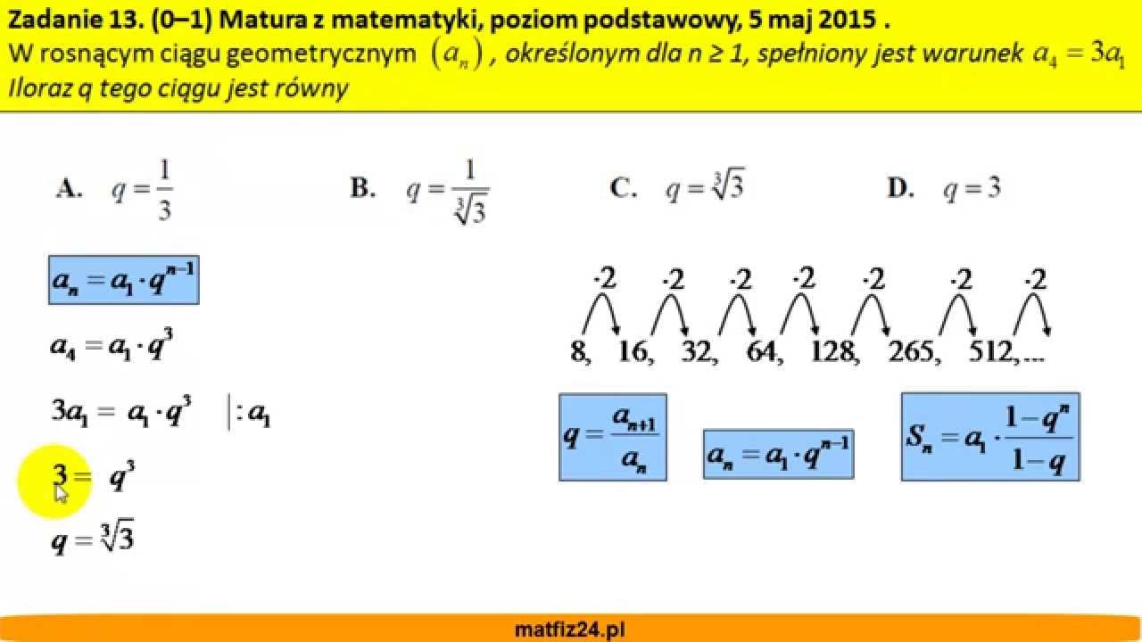 Iloraz ciągu geometrycznego - Matura z matematyki 2015 - zad 13 Moc Urządzenia Oblicza Się Jako Iloraz