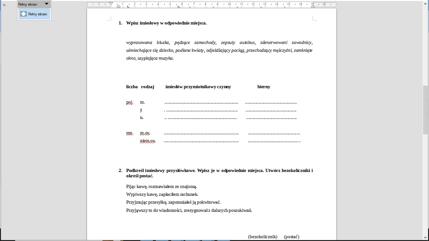 Imiesłowy • Złoty nauczyciel Imieslowy Sprawdzian Dla Kl 7