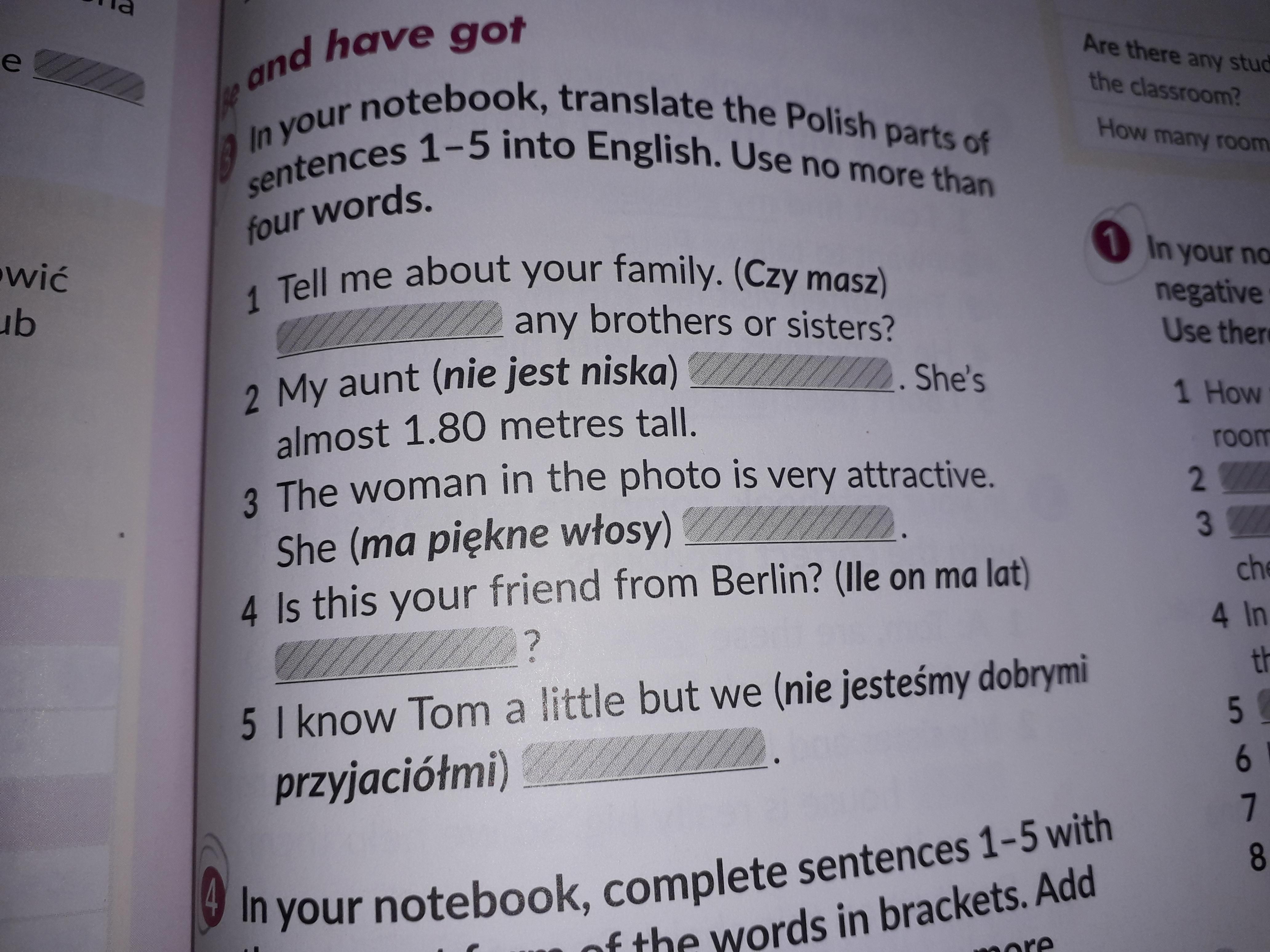 In your notebook, translate the Polish parts of sentences 1-5 into Translate The Polish Fragments Of The Sentences Into English