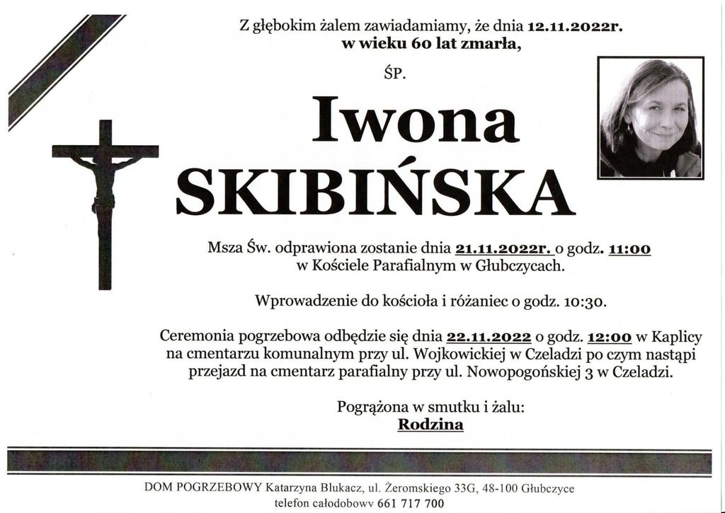 Informacja o pogrzebie - Zespół Szkół Ogólnokształcących w Głubczycach Informacja O śmierci I Pogrzebie Bochnia