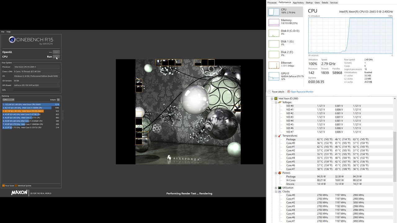 Intel Xeon E5-2665 : CINEBENCH R15 - YouTube Intel Xeon E5 2665 Vs I7 6700k