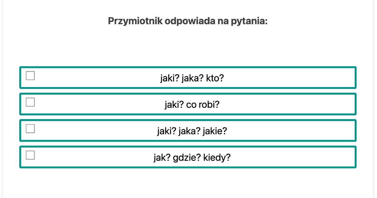 Interaktywny Quiz: Przymiotnik - test podsumowujący dla klasy 4 Sprawdzian Z Przymiotników Kl 4
