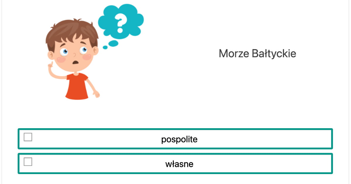 Interaktywny Quiz / test: Rzeczowniki pospolite i własne dla uczniów Rzeczowniki Własne I Pospolite Sprawdzian