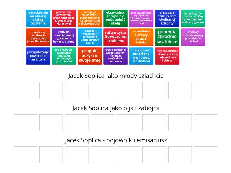Jacek Soplica jako bohater dynamiczny - Group sort Jacek Soplica Jako Bohater Dynamiczny