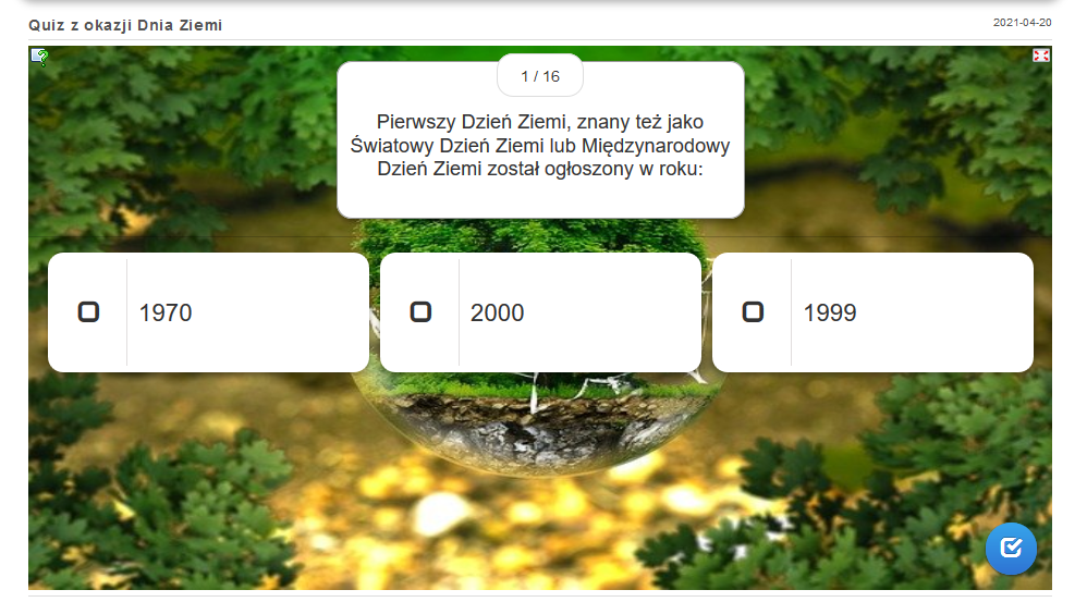Jak dużo wiesz o Ziemi i środowisku? Sprawdź się ! Rozwiąż quiz z Quiz Z Okazji Dnia Ziemi Google