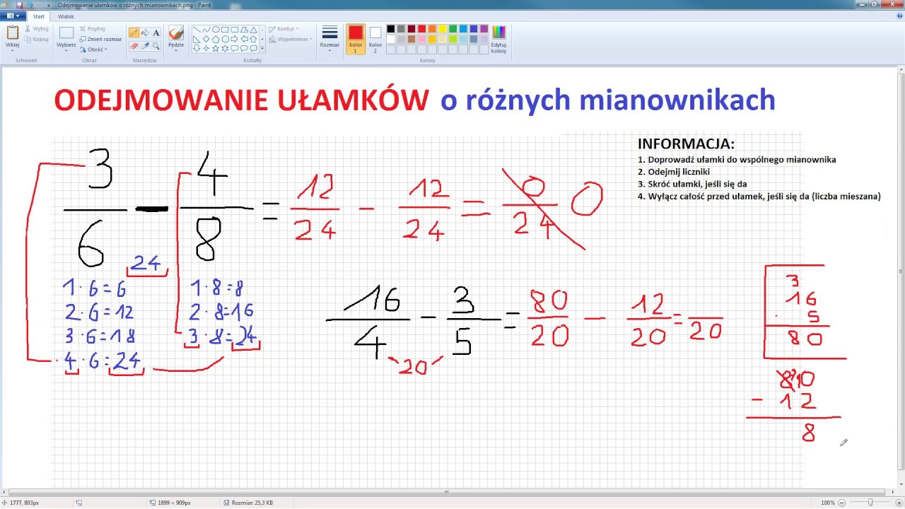 Jak Odejmowac Ulamki O Roznych Mianownikach