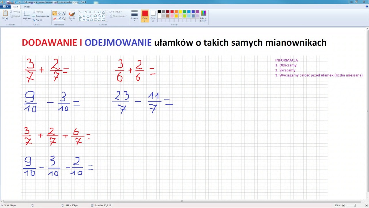 Mnozenie Ulamkw O Tych Samych Mianownikach