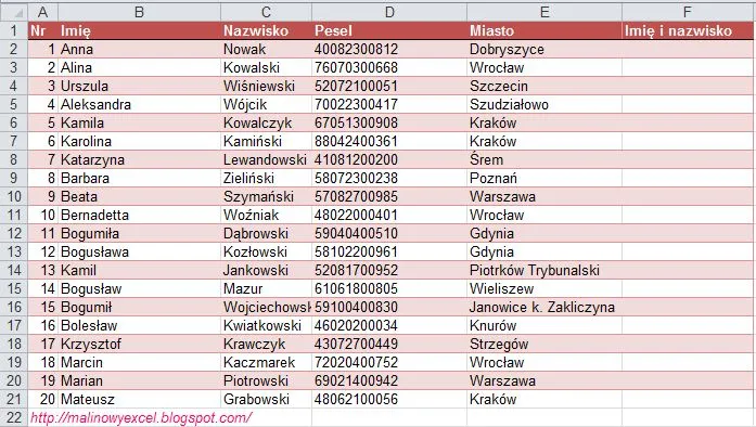 Jak połączyć imię i nazwisko? - Malinowy Excel Jak Mata Ma Na Imie