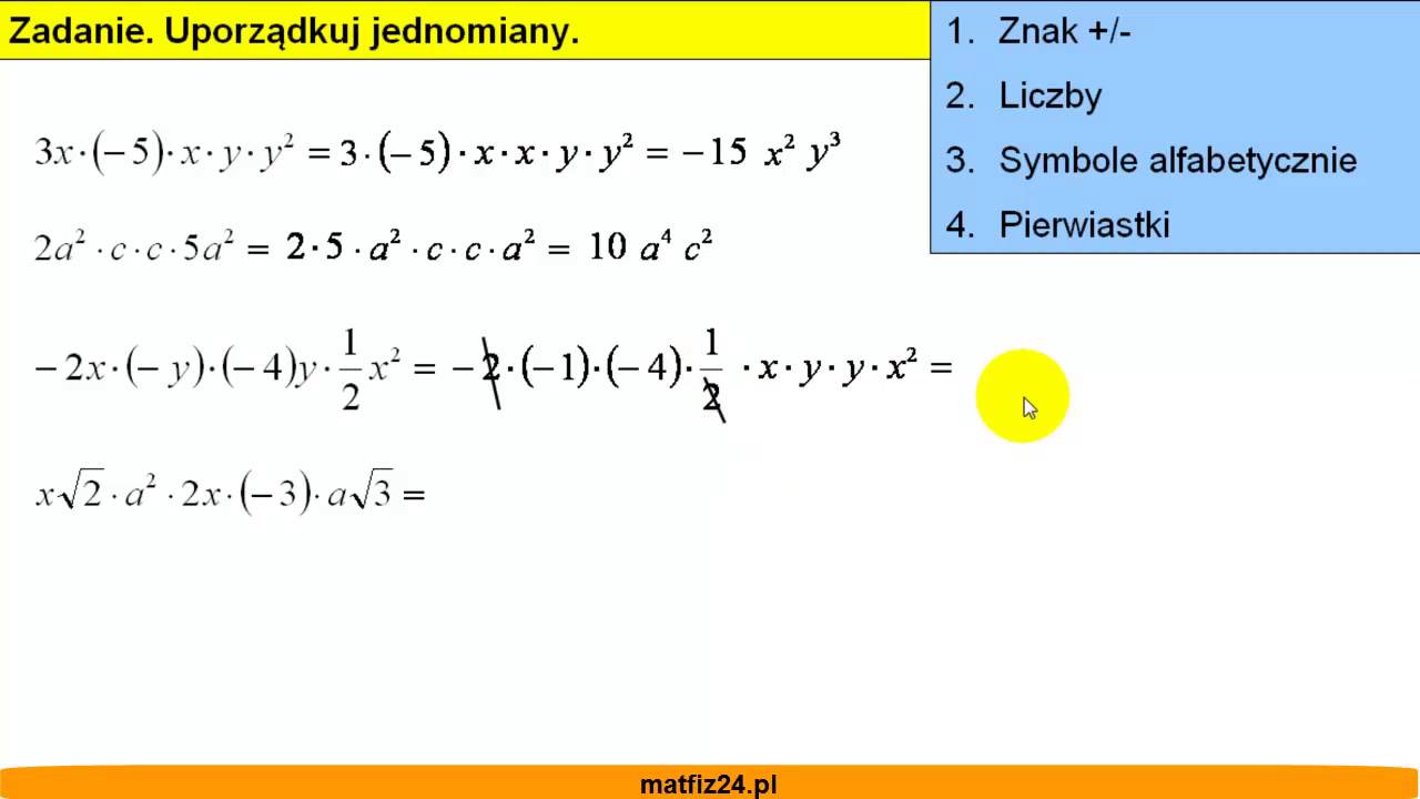 Jak porządkować jednomiany - Wyrażenia algebraiczne - Matfiz24.pl - YouTube Uporzadkuj Jednomiany A Nastepnie Polacz Liniami