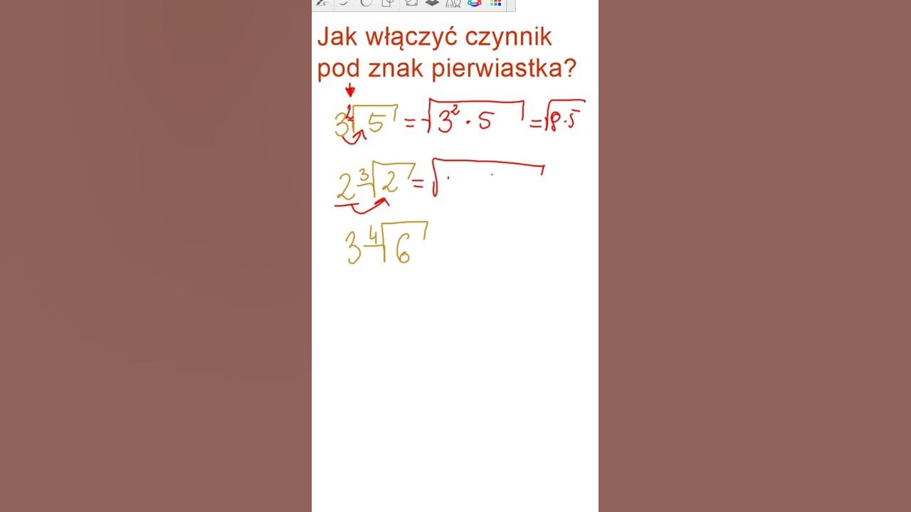 Jak wlaczyc czynnik pod znak pierwiastka? włączanie czynnika pod znak Wyłącz Czynnik Pod Znak Pierwiastka