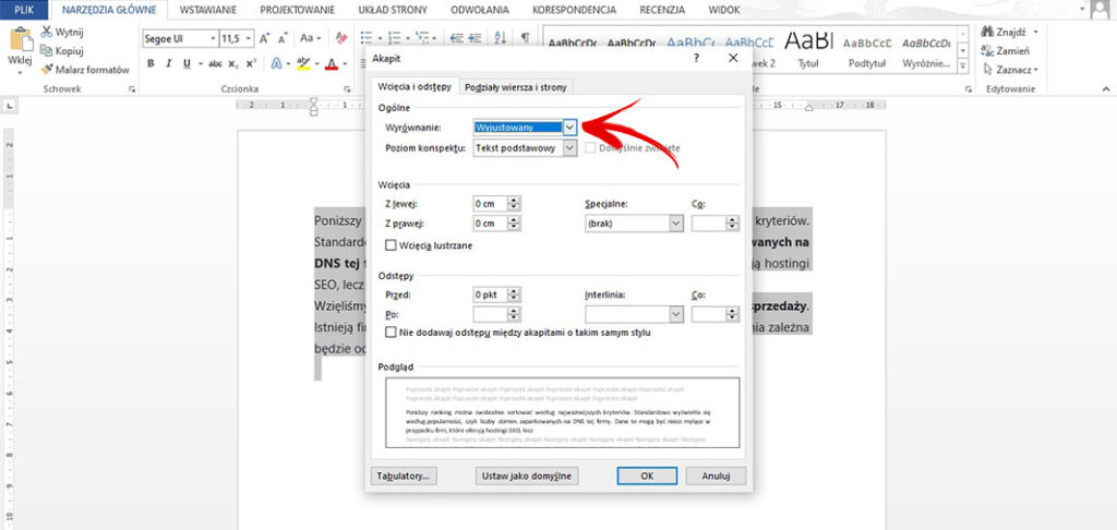 Jak wyjustować tekst w Wordzie i Google Docs? Jak Wyjustowac