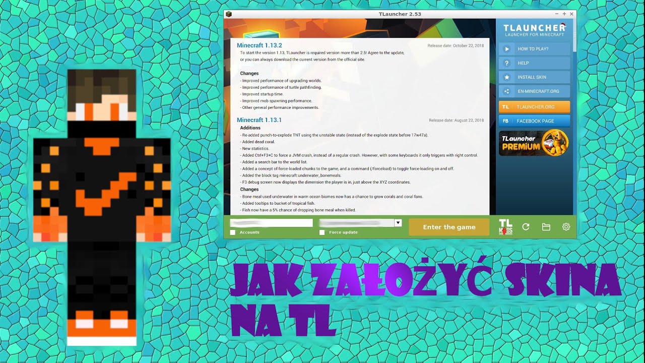 Jak Założyć skina na Minecraft:Tlauncher - YouTube Jak Ustawic Skina Na Tlauncher