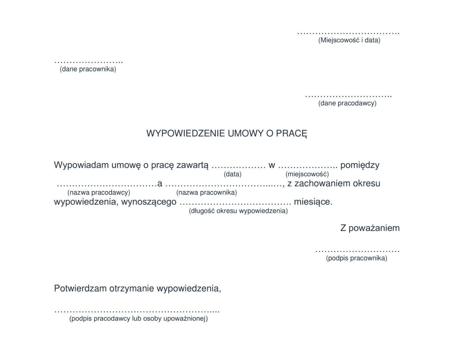 Wypowiedzenie Umowy O Pracę Pdf Do Druku