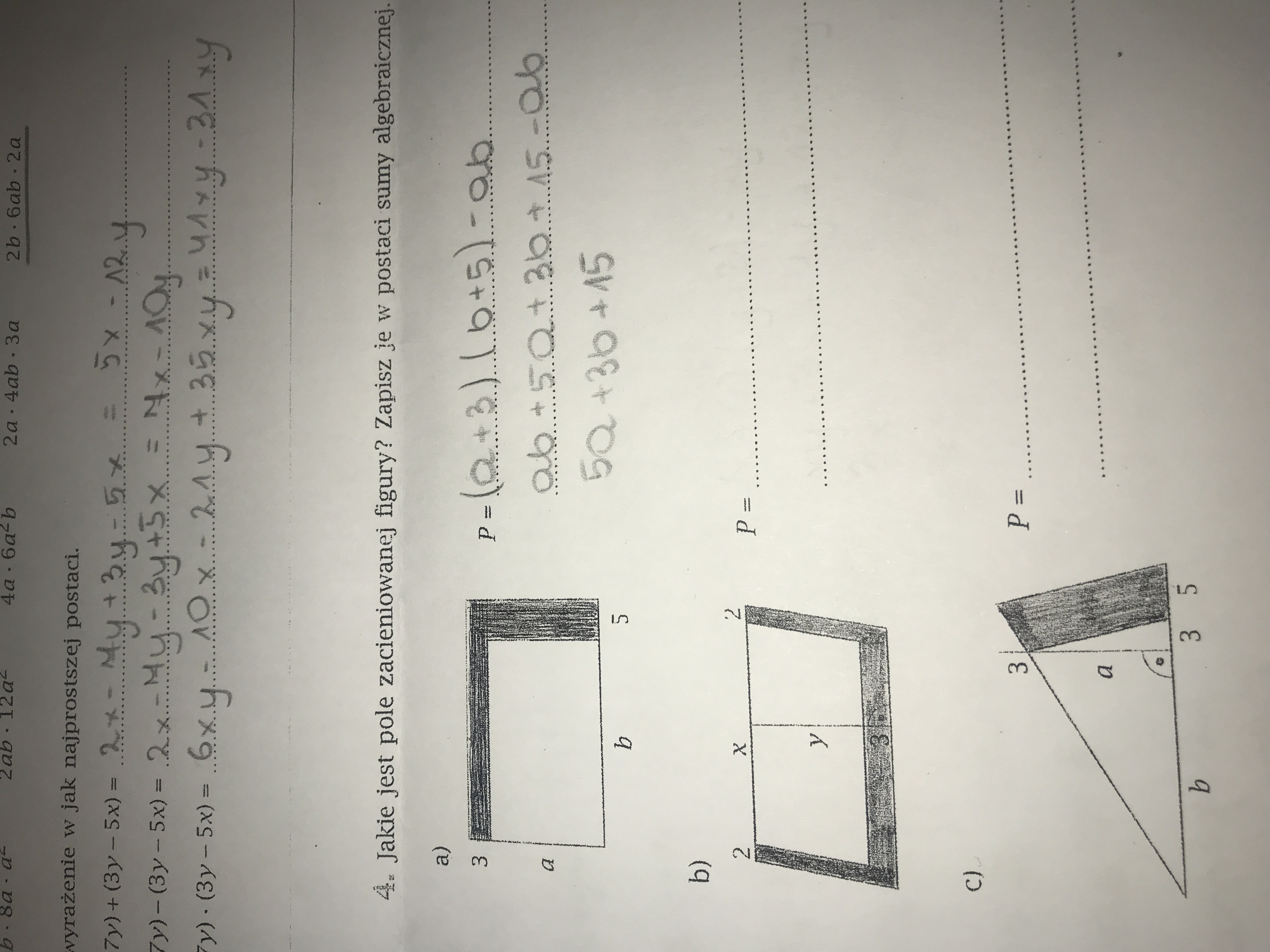 Jakie jest pole zacieniowanej figury. Zapisz je w postaci sumy Zapisz Pole Figury W Postaci Sumy Algebraicznej