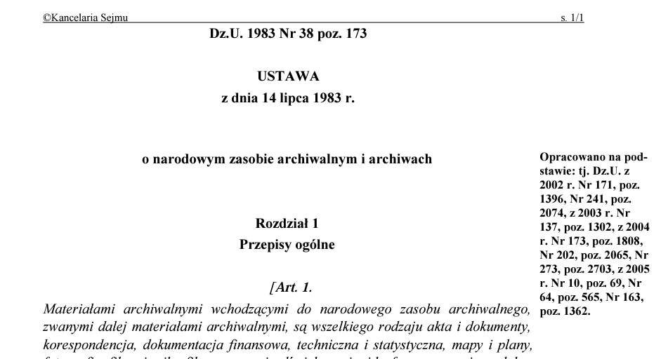 Ustawa O Narodowym Zasobie Archiwalnym I Archiwach
