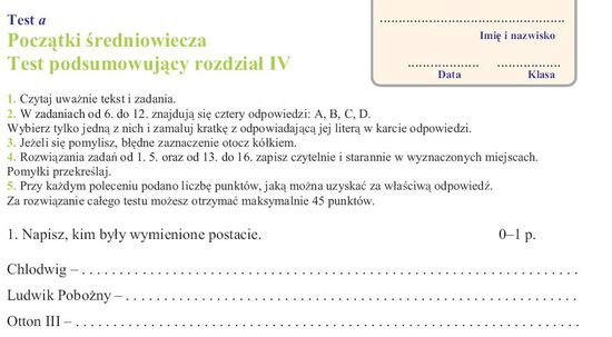 Jakie są jeszcze sprawdziany z historii z ,,Początki średniowiecza Test Z Historii Klasa 5 Dzial 4