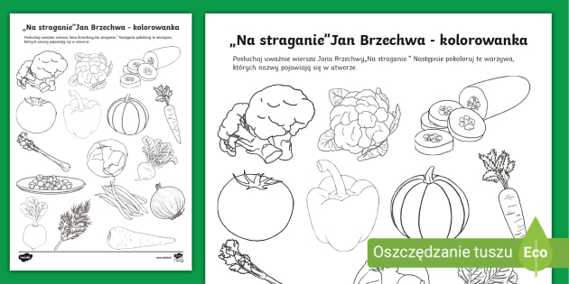 Jan Brzechwa „Na straganie” | Pokoloruj warzywa: Kolorowanka Na Straganie Warzywa Do Wydruku