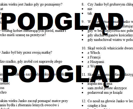 Janko Muzykant - kartkówka, sprawdzian ze znajomości + klucz odpowiedzi Janko Muzykant Test Z Odpowiedziami