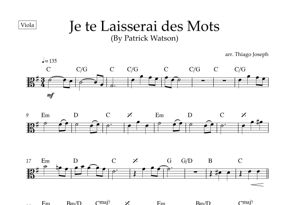 Je Te Laisserai Des Mots Sheet Music