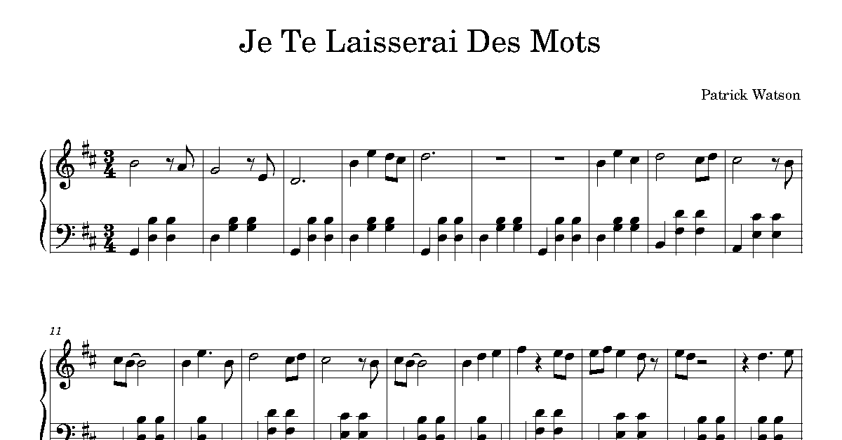 Je te laisserai des mots - Patrick Watson - Sheet Music - Pianotify Je Te Laisserai Des Mots Sheet Music