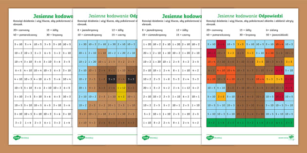 Jesienne kodowanie | Mnożenie | Karty pracy (teacher made) Kodowanie Klasa 1 Karty Pracy