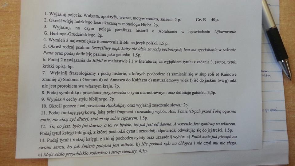 Biblia W Literaturze I Kulturze Sprawdzian
