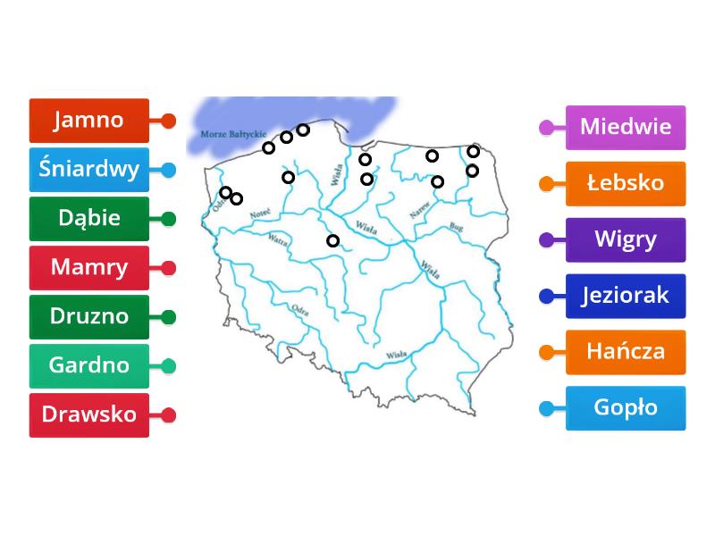 Jeziora Polski - mapa konturowa dla klasy 7 - Rysunek z opisami Jeziora W Polsce Mapa Konturowa