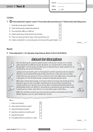 Junior Explorer 5 Unit 6 Test A group 1 - Junior Explorer 5 Unit 6 Test Junior Explorer 5 Testy Pdf