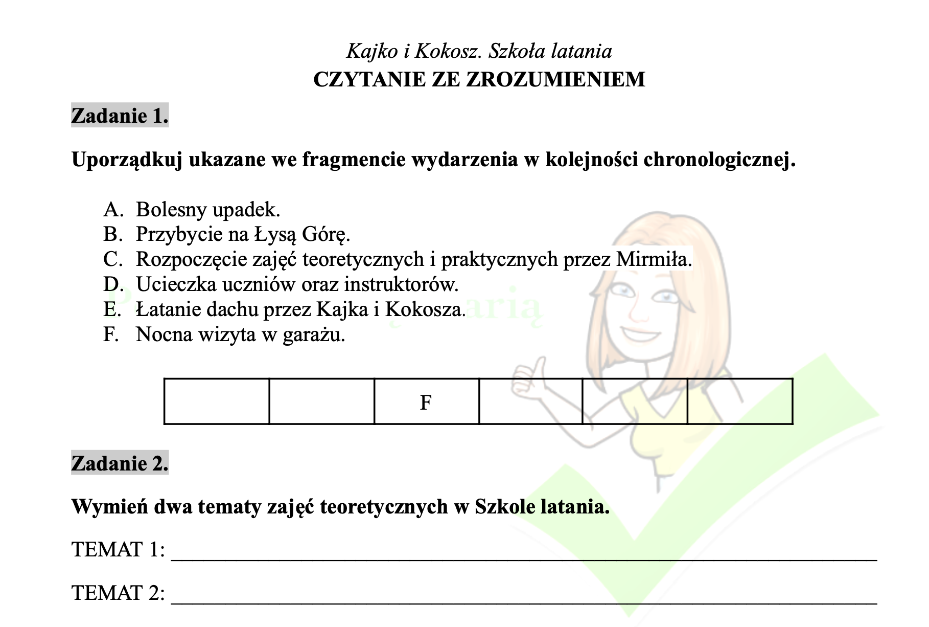 Kajko i Kokosz. Szkoła latania - czytanie ze zrozumieniem • Złoty Sprawdzian Ze Skladni Klasa 8