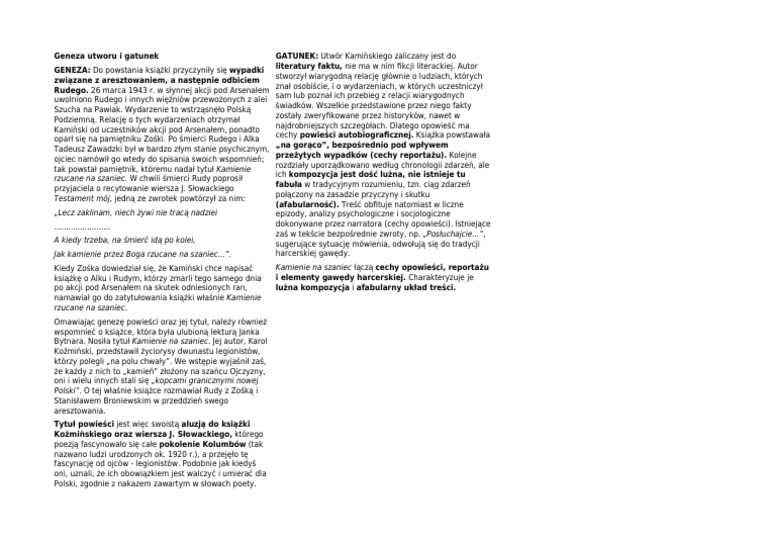 Kamienie Na Szaniec - Sciaga | PDF Kamienie Na Szaniec Ebook Pdf