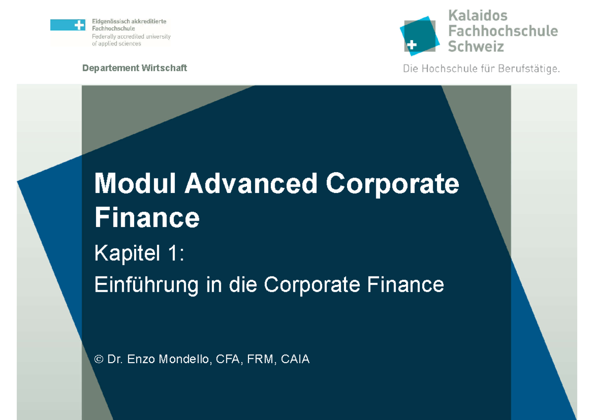 Kapitel+1+Einfuhrung+Corporate+Finance 2023 - Departement Wirtschaft Wir Smart 2 Modul 3 Kapitel 1
