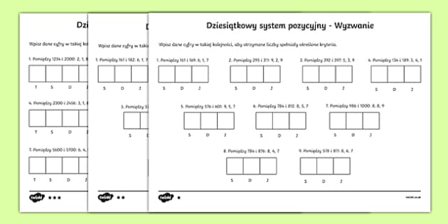 Karta Dziesiątkowy system pozycyjny Polish-Polish - Twinkl System Dziesiątkowy Karty Pracy Klasa 4