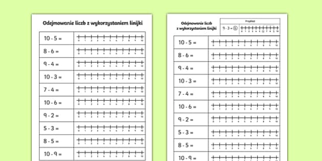 Karta Odejmowanie liczb do 10 z wykorzystaniem linijki Os Liczbowa Klasa 4 Karta Pracy Pdf