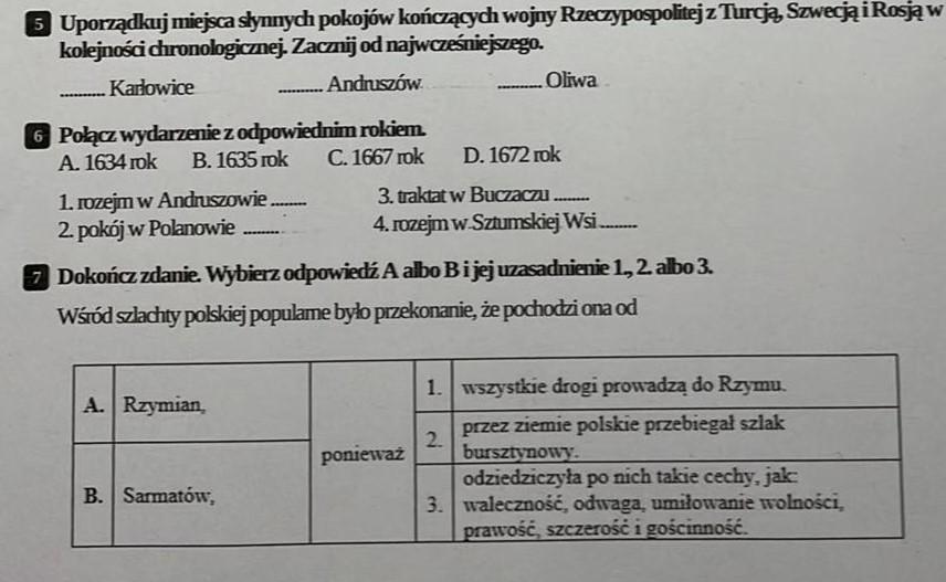 karta pracy, historia klasa 6 dział 3: W OBRONIE GRANIC RZECZPOSPOLITEJ Historia Klasa6