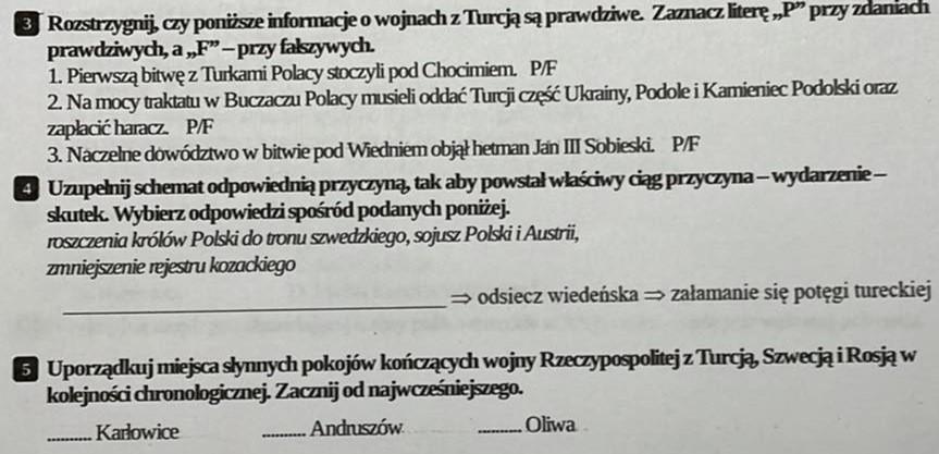 karta pracy historia, klasa 6 dział 3: W OBRONIE GRANIC RZECZPOSPOLITEJ Dzial 3 Historia Klasa 6 Test