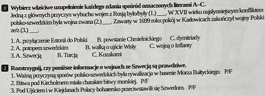 karta pracy, historia klasa 6 dział 3: W OBRONIE GRANIC RZECZPOSPOLITEJ Dzial 3 Historia Klasa 6 Test