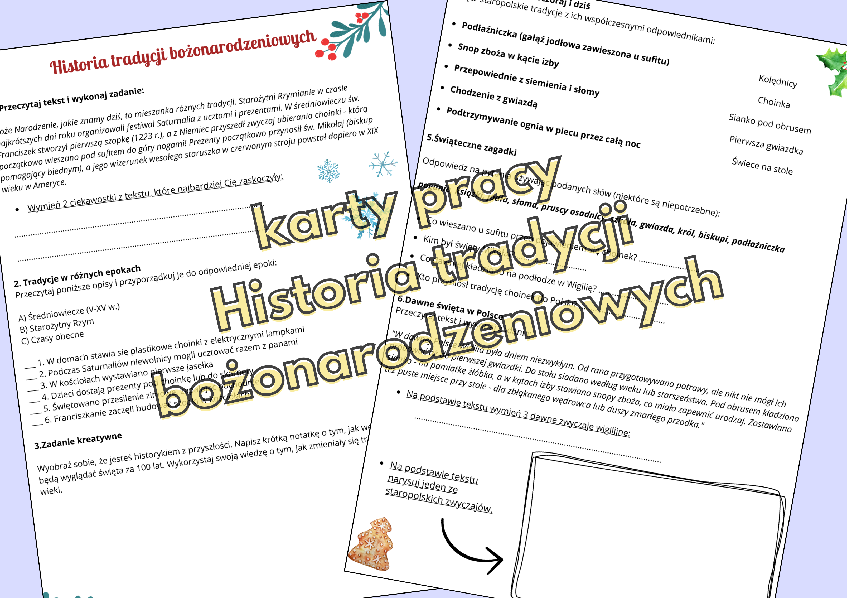Karta pracy: Historia tradycji bożonarodzeniowych dla klas 4-8 • Złoty Karty Pracy Historia Klasa 4 Wczoraj I Dzis