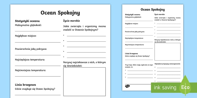 Karta pracy - Ocean Spokojny (Teacher-Made) - Twinkl Przez Lądy I Oceany Klasa 5 ćwiczenia