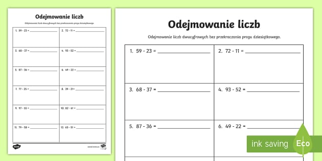 Karta pracy Odejmowanie liczb dwucyfrowych - Twinkl Dzielenie Liczb Dwucyfrowych Klasa 3