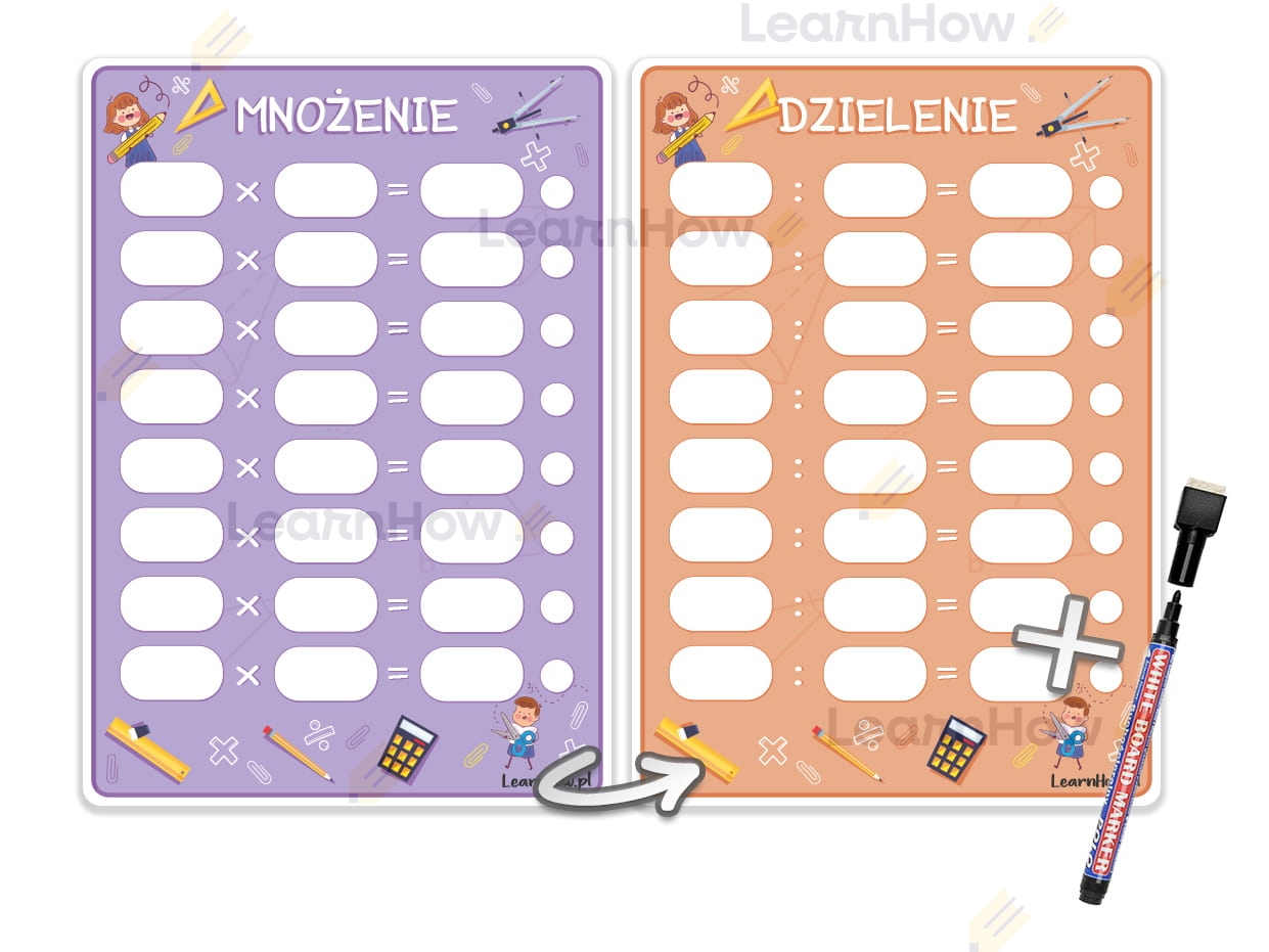 KARTA PRACY PISZ I ZMAZUJ - MNOŻENIE/DZIELENIE + PISAK LearnHow Mnożenie I Dzielenie Klasa 3 Karty Pracy