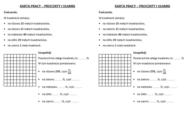 Karta Pracy Procenty I Ułamki 2 | PDF Procenty Klasa 6 Sprawdzian Pdf