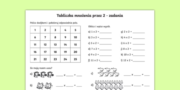Zadania Z Tabliczki Mnożenia Klasa 2
