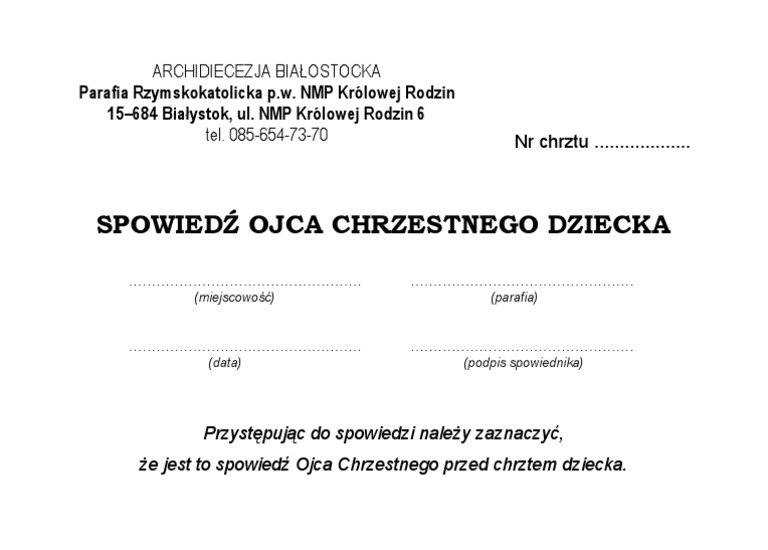 Karteczka Do Spowiedzi Chrzest Pdf